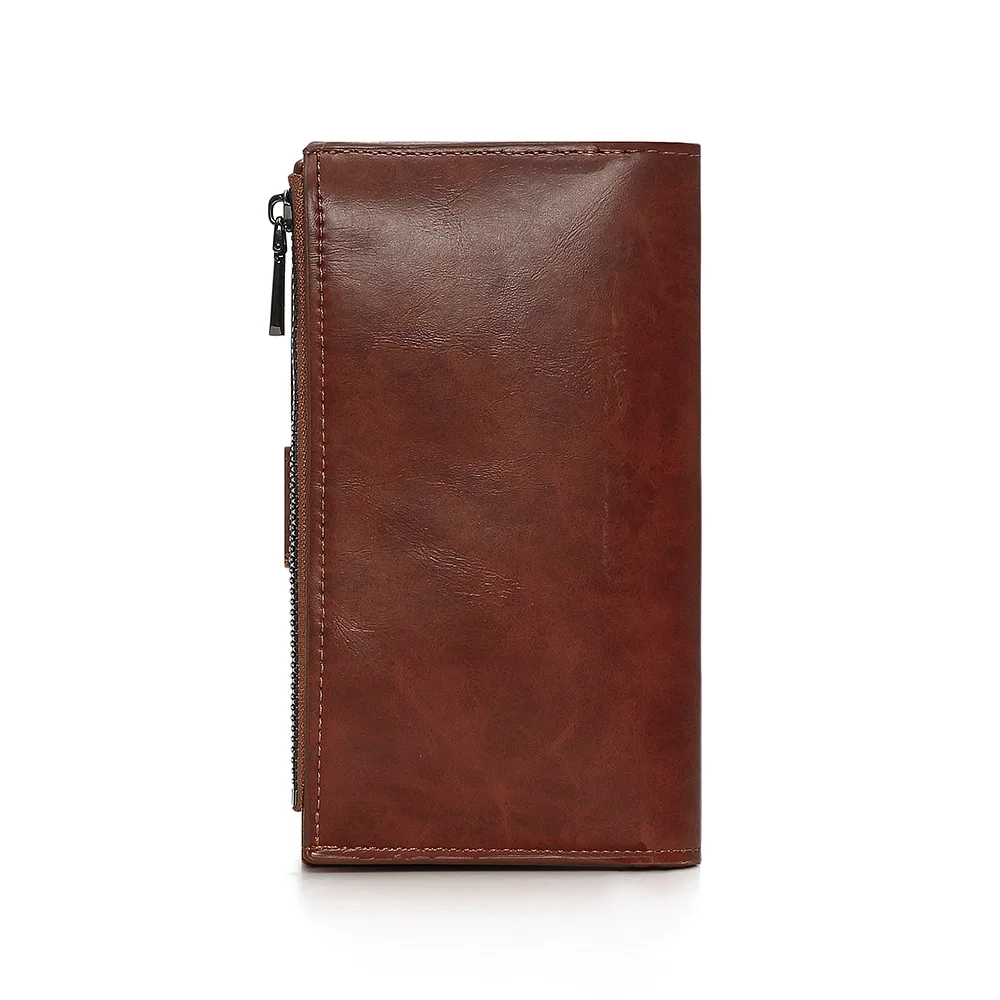 Vintage Crazy Horse Leather Men's Wallet - 3-Fold Buckle, Multi-Function, Multi-Card Holder, Large Capacity Business Long Wallet