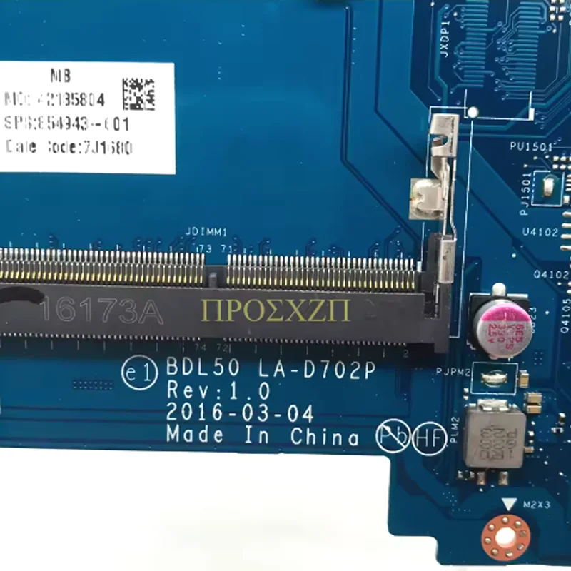 

854943-601 854943-501 854943-001 For HP 15-ay Laptop Mainboard Intel N3710 Notebook PC Motherboard LA-D702P DDR3 15.6