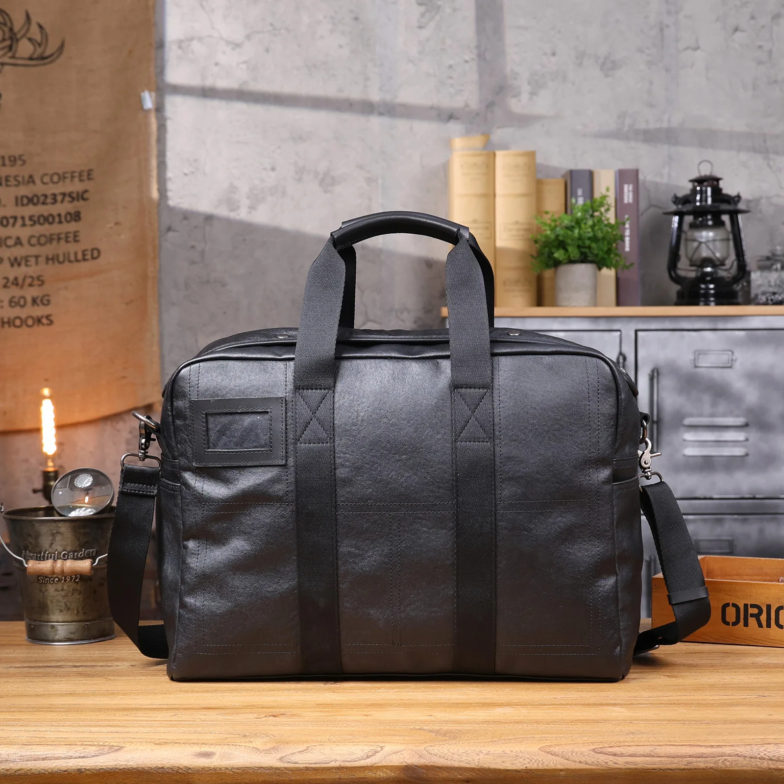 S.WORKER Vintage Echtleder Weekender Reisetasche Herren Top-Grain Rindsleder Handtasche Modische Sporttasche Handgepäck – Detail 9