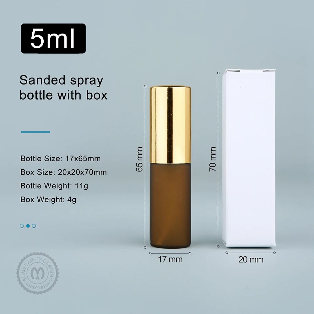 5ml, Amber Frosted Perfume Bottle with Packaging Box, Empty Perfume Sample Bottles, Custom Logo Pay Extra, 50 Pcs, 100Pcs