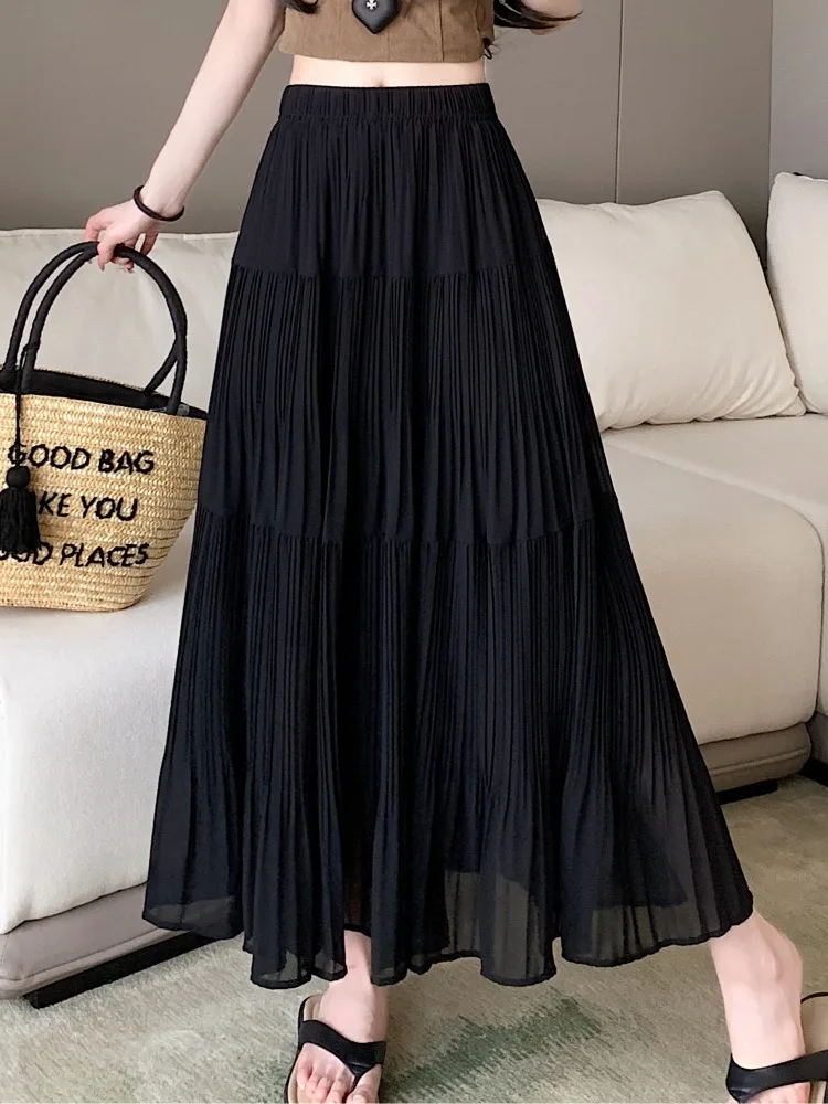 

Черная юбка А-силуэта с высокой талией для женщин, летняя, больших размеров, скрывающая живот, корректирующая фигуру, скрывающая бедра, юбка-кейк в корейском стиле