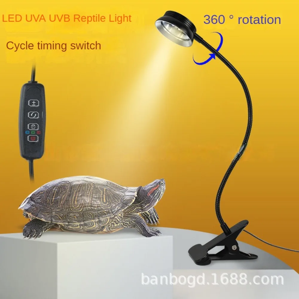 Lampu panas reptil dengan Timer sepeda, lampu berjemur LED hewan peliharaan, UVA, UVB, kura-kura, kura-kura, kadal, ular, naga berjenggot