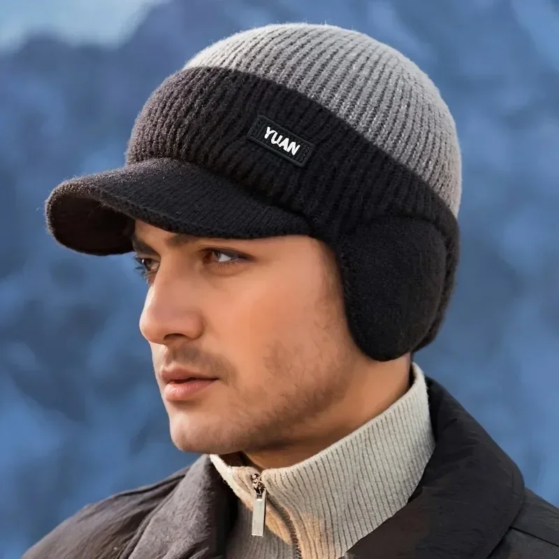 Classic Two Tone Knit Baseball Cap Featuring Cozy Ear Coverage Adjustable Dad Hat for Partners Cozy Outings Casual Winter Wear