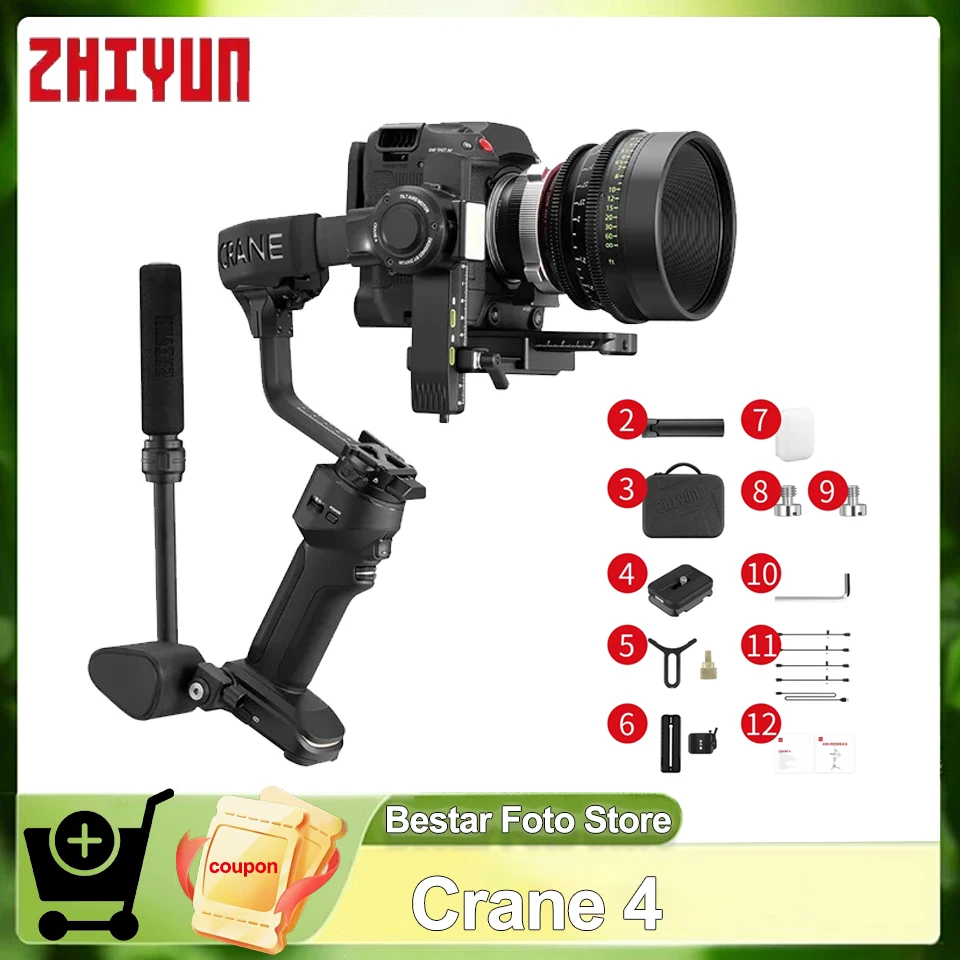 ZHIYUN Crane 4 Handheld Camera Gimbal Stabilizer 3 Axis Touchscreen Portrait Vertical Shooting for DSLR Camera