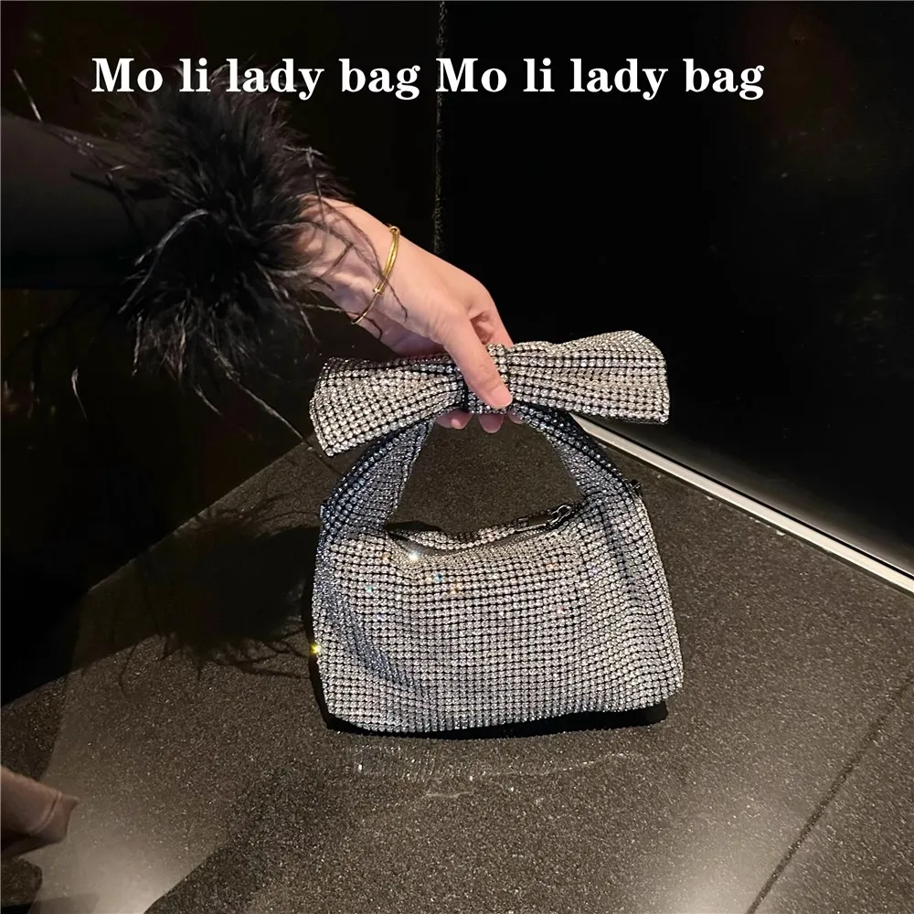 Luxury Glitter Bow Knot Clutch Purse Exquisite Banquet Bag Crystal Rhinetones Diamond Evening Bag Wedding Party Women Handbag