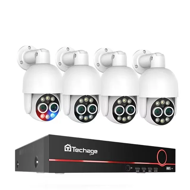 4 Camera Kit 4MP Resolution Red Blue Alarm Light Two Way Talking IR Distance 25M 8 Channel NVR Kit Dual Lens 8X Zoom IP Cameras