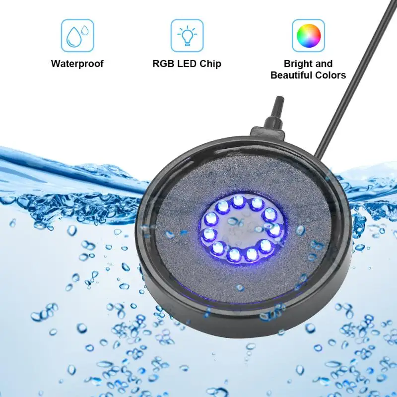 【CC】USB Powered Aquarium Air Stone With LED Light Submersible Bubble Diffuser For Fish Tank Decoration