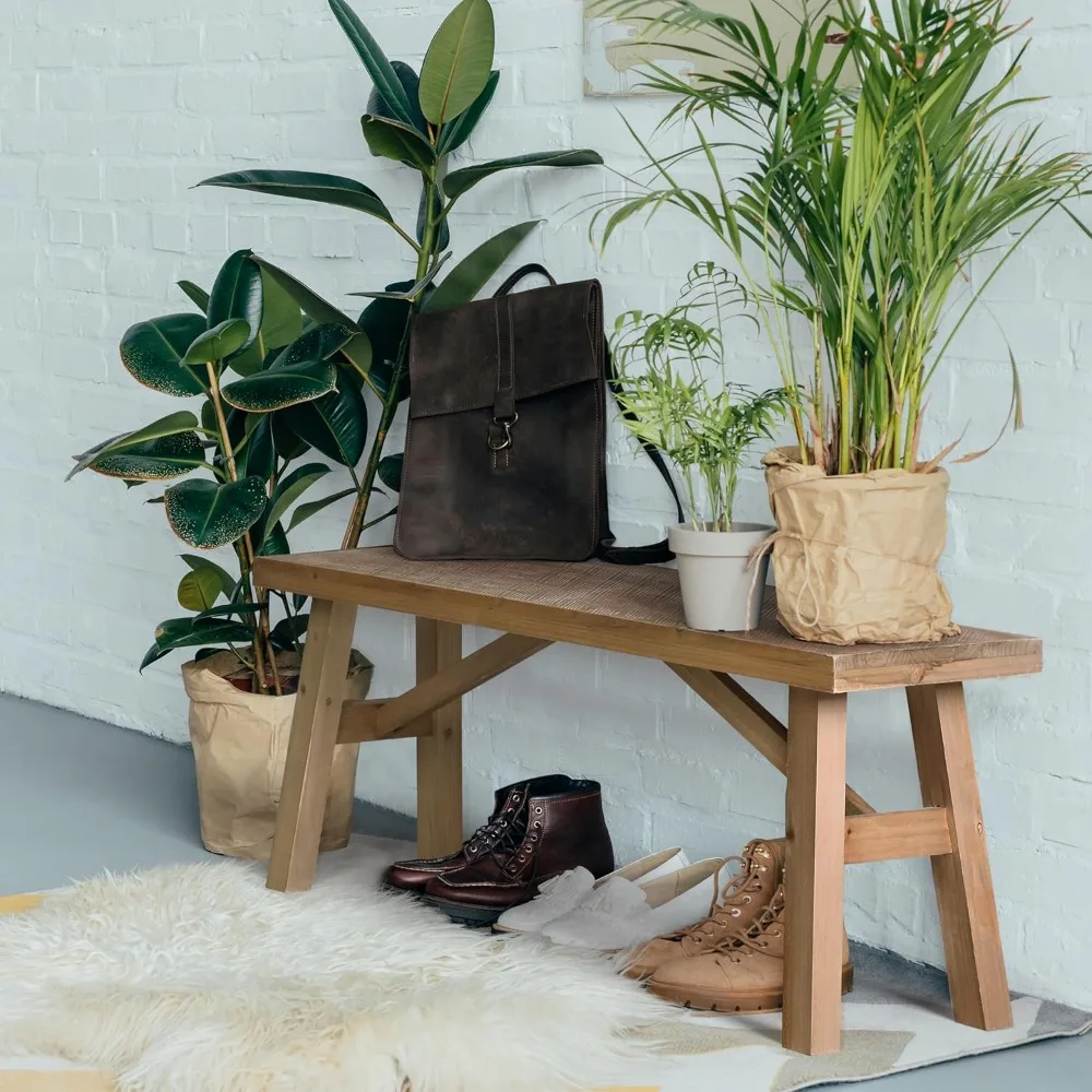 مقعد خشبي على طراز المزرعة الريفية، 43 طويلة للمدخل وغرفة المعيشة، مقعد صلب مصنوع يدويًا #3