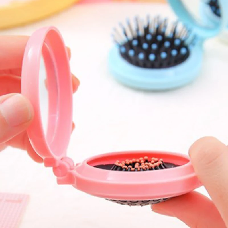 1 Pcs Small Size Hair Comb With Folding Mirror Traveling Portable Massage Folding Comb Women Girl Hair Brush Styling Tools