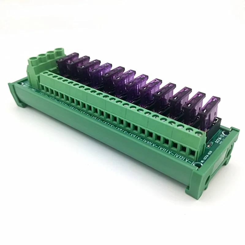 12 Position DIN Rail Mount DC Power Fuse Distribution Strip Module Terminal Block