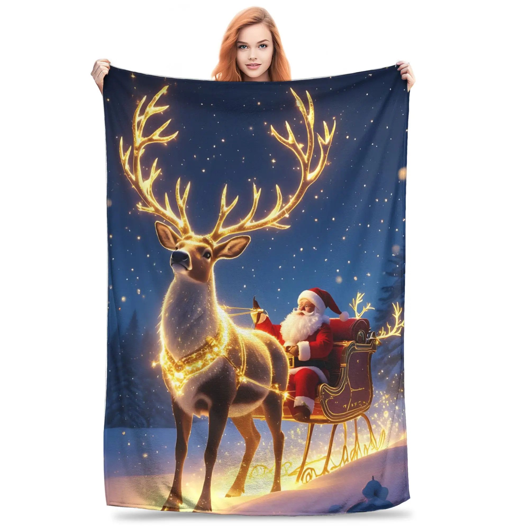 1PC Home Merry Christmas Santa Blanket Throw Blanket  Novelty Warm Blanket All Season Gift for Happy Halloween Give Thanks