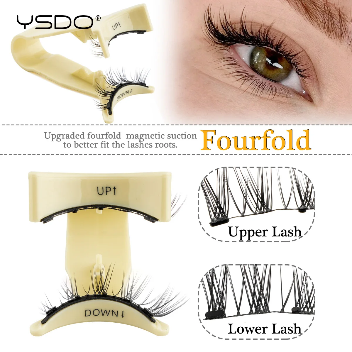 YSDO Magnetische Wimpern 1 Paar Natürliche Magnetische Nerz-Kunstwimpern Wiederverwendbare Flauschige Dicke 3D Falsche Wimpern mit Applikator Klebefrei – Detail 2