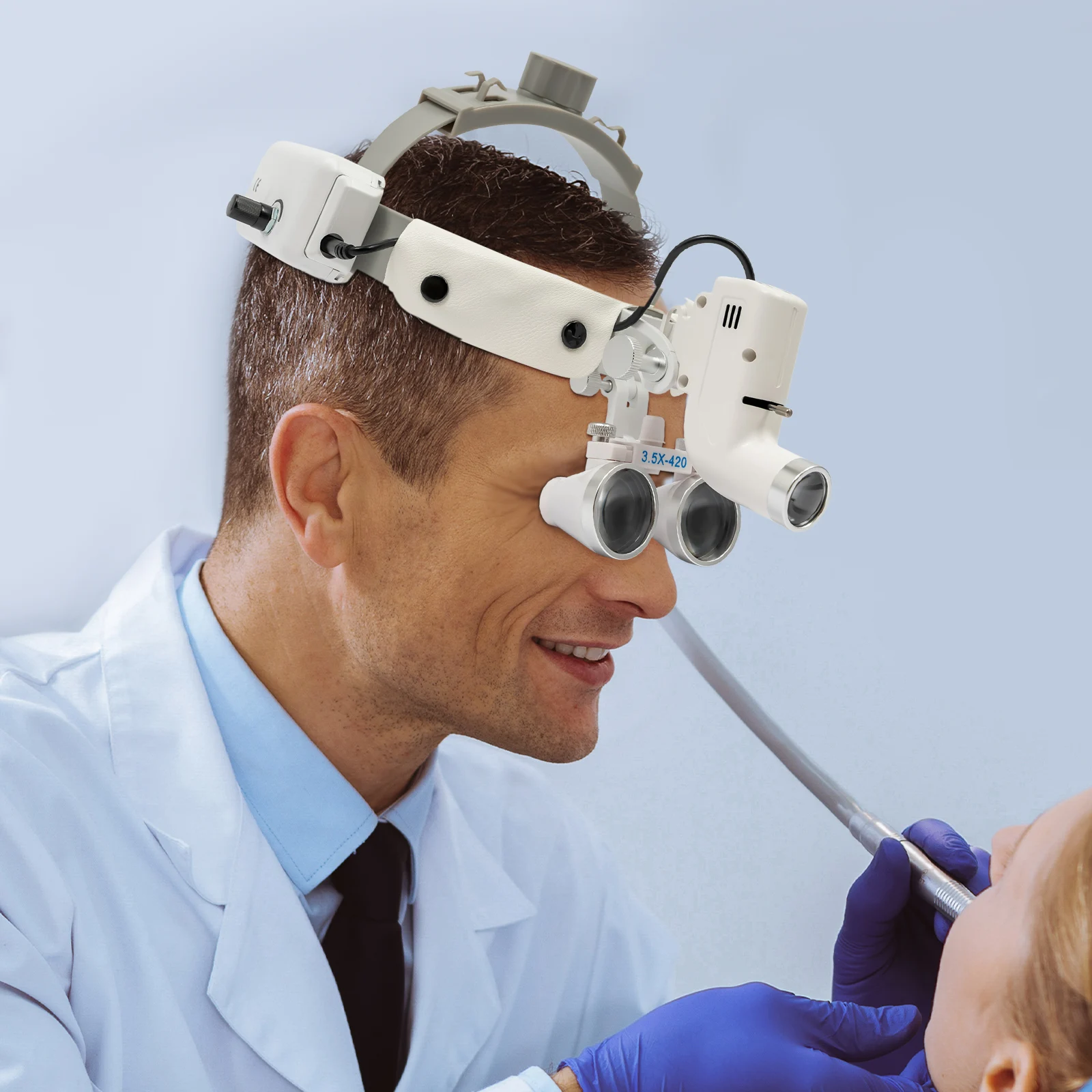 Medical Binocular Magnifier White with LED Light 3.5X Magnifying Lens Adjustable Headband for Clinical Examination