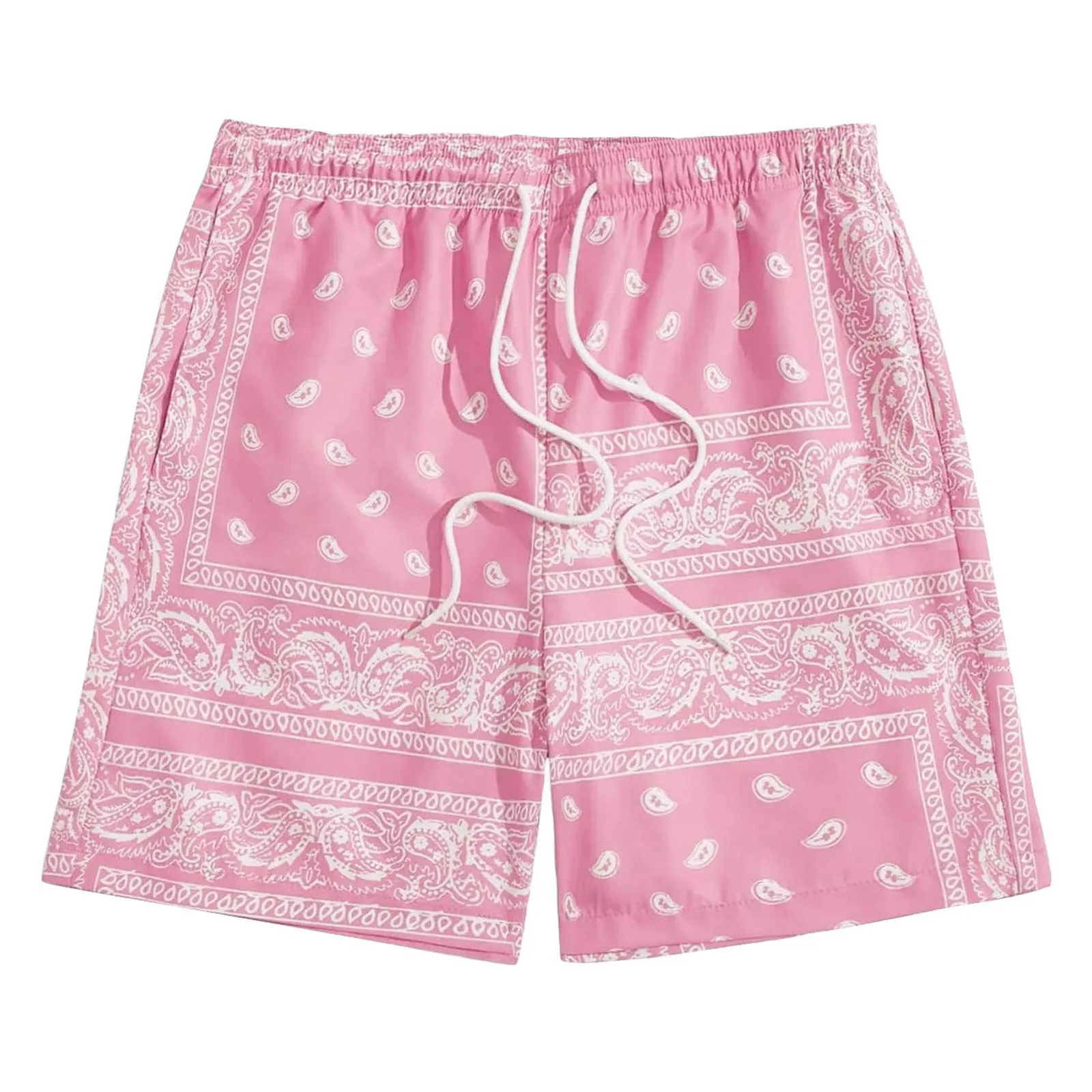 Herren Boho Kordelzug Taille Paisley Print Sommer Strand Shorts über dem Knie Boardshorts Herren Badehose Herren lang