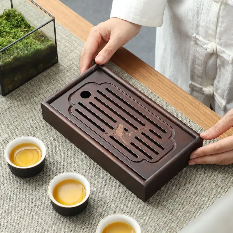 Japanese Portable Tea Serving Tray Travel Zen Mini Bamboo Tea Tray Wooden Small-scale Drainage Outdoors Exquisite Board Set