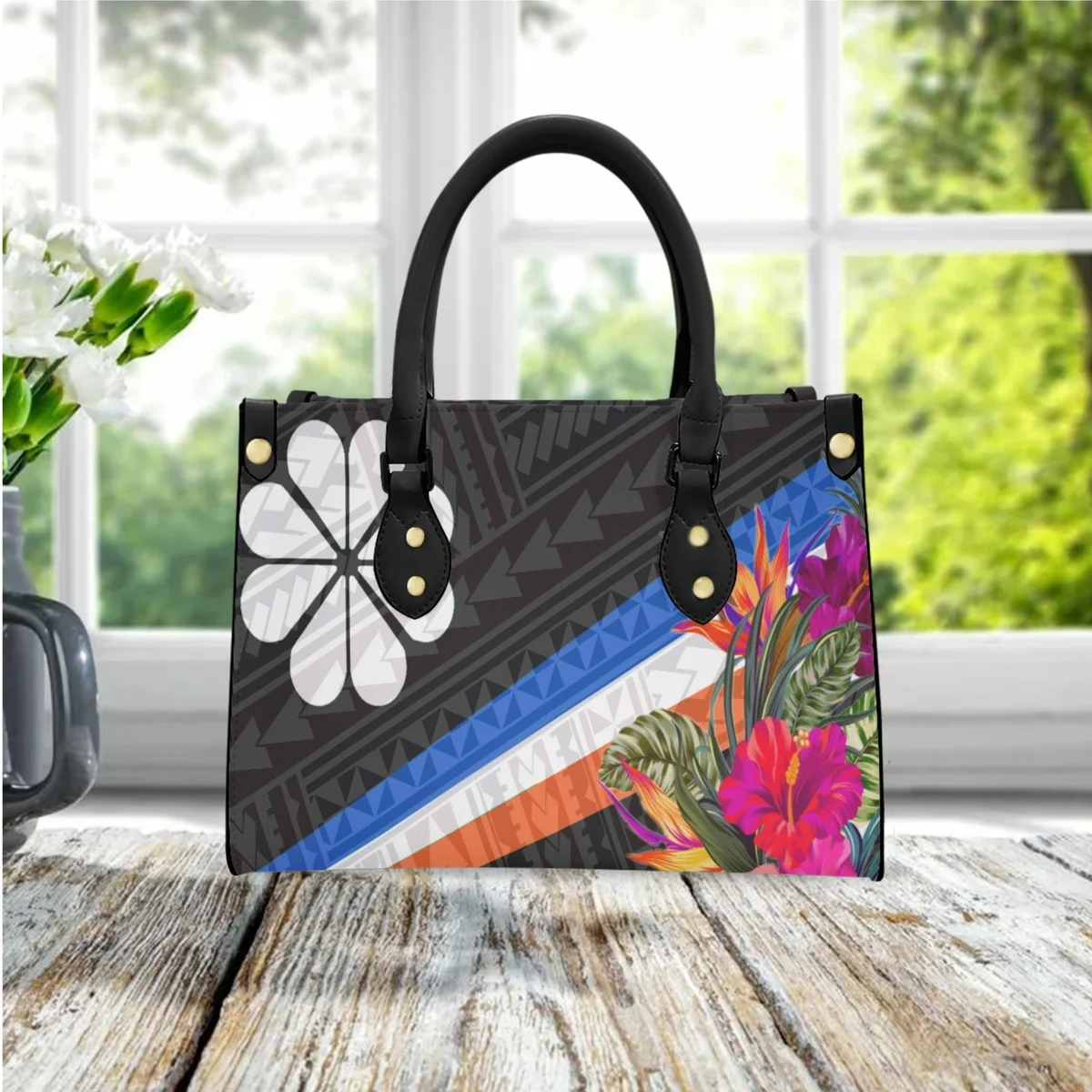 

FORUDESIGNS Vintage Tribal Style Totes Bag Polynesian Hibiscus Flower Handbags Luxe Tattoo Print Bags Travel Collocation