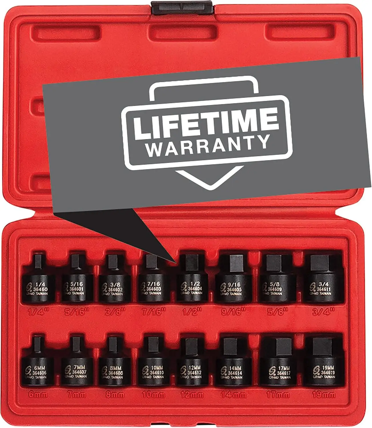 

Набор ударных шестигранных головок с низкопрофильным приводом 3/8 дюйма, 16 предметов, SAE/метрические, 1/4-3/4 дюйма, 6-19 мм, сталь Cr-Mo, прочный кейс