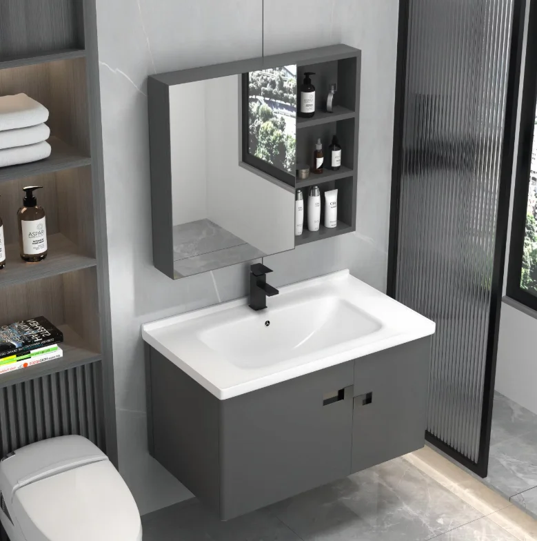 %￥Modern Stainless Steel Wall-Mounted Washbasin Bathroom Storage Cabinet LED Touch Illuminate Mirror Eco-Friendly