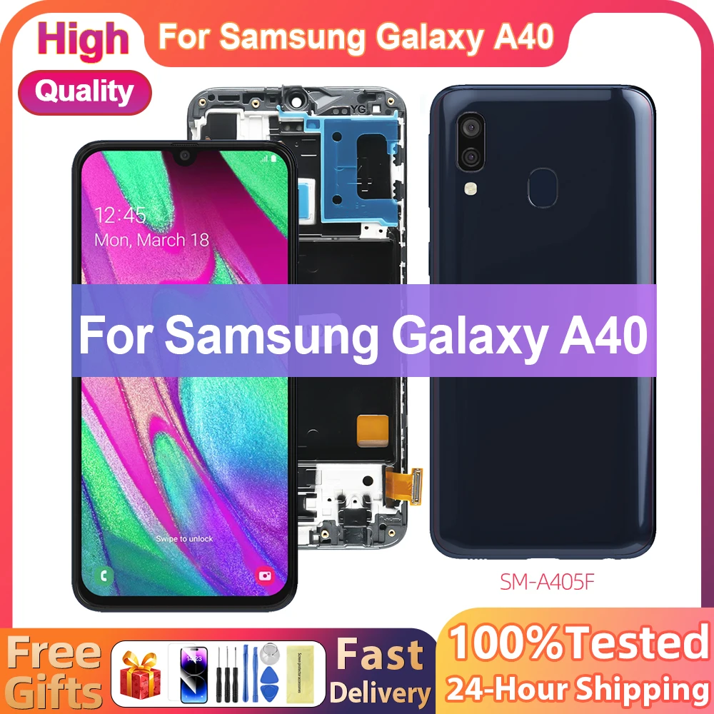 Super AMOLED Display Screen For Samsung Galaxy A40 A405 A405F A405S LCD Display Digital Touch Screen With Frame Replacement