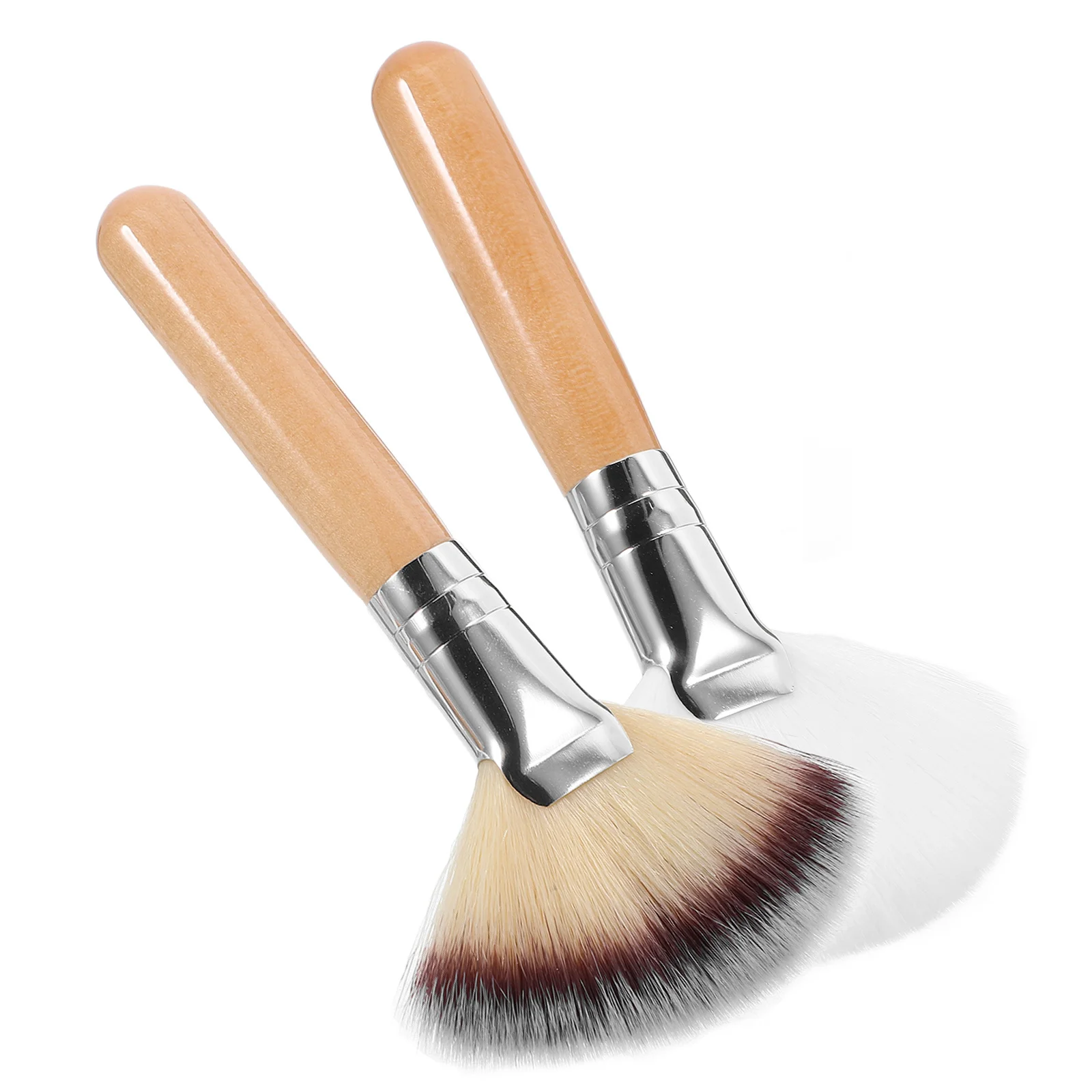 2Pcs Fan Makeup Brush Soft Nylon Hair No Shedding Face Makeup Tools for Foundation Blush Highlighter Powder Setting Brushes