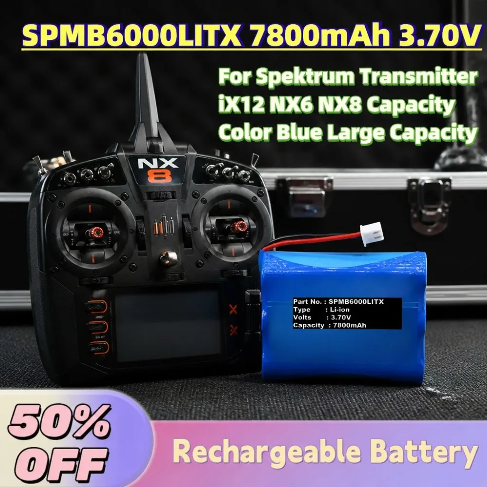7800mAh Large Capacity Blue  Li-ion Battery SPMB6000LITX Compatible With Spektrum iX12 NX6 NX8 RC Radio Transmitter Accessories