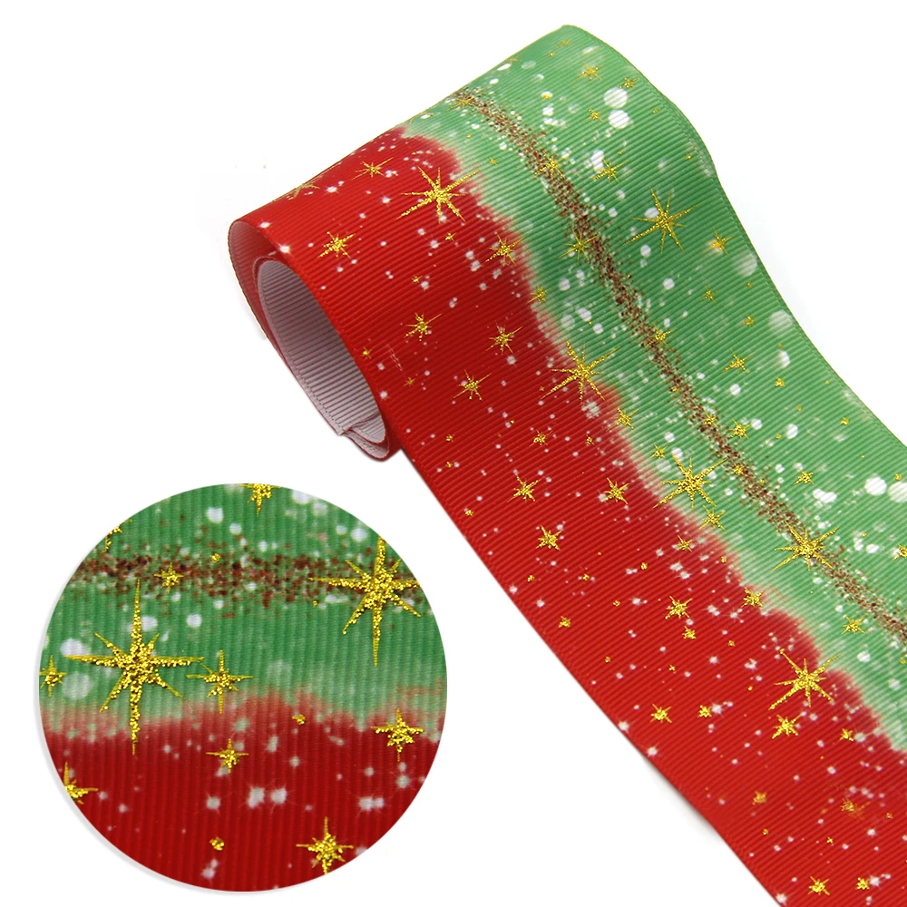 1 rollo de cinta de grogrén con diseño de estrellas navideñas, 3 pulgadas/75 mm x 5 yardas/rollo