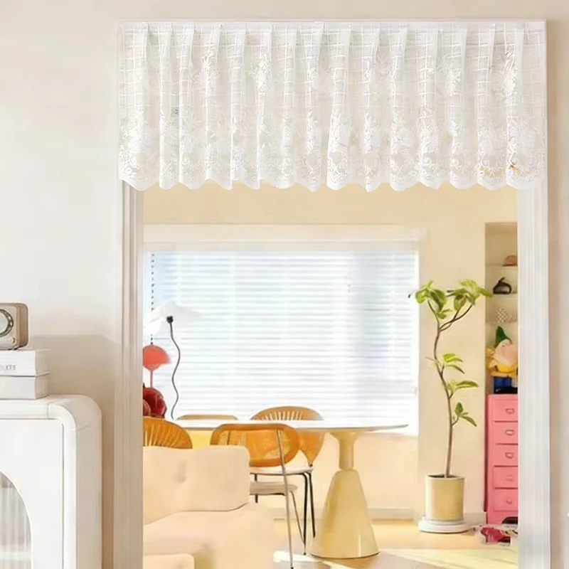 Lace Sheer Half Curtain Magic Stick Valance Cabinet Privacy Cover Semi Transparent Partition Decor Door Curtain No Drill Window