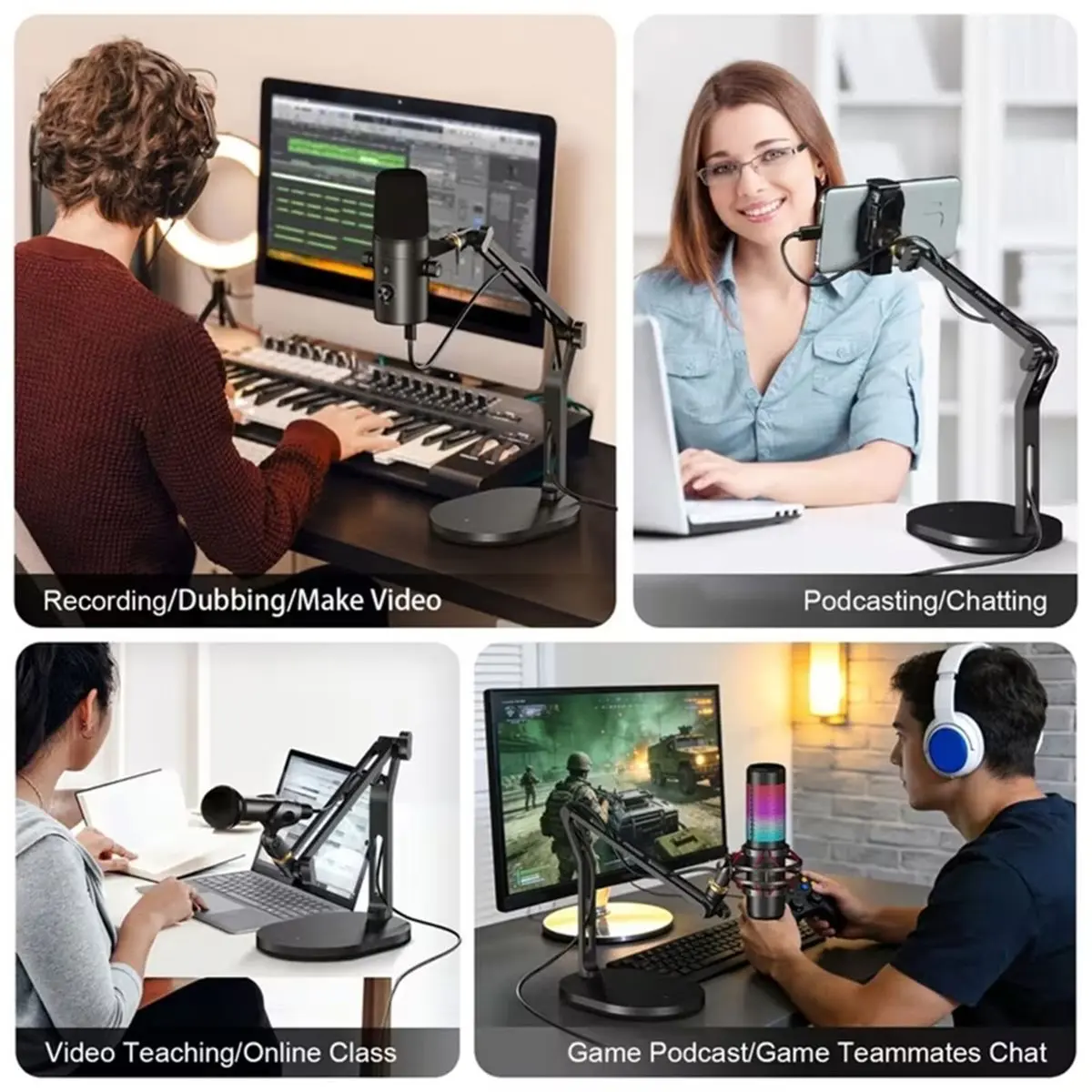 newA10R Foldable Desktop Microphone Stand for AM8 K669B Mic Adjustable Metal Boom Arm for Podcast Recording Streaming