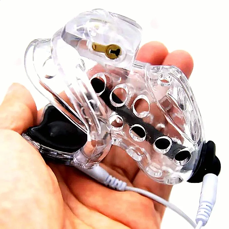This Electric Shock Plastic Chastity Cage Features Adjustable Long Short Design With Penis Ring Ball Lock For Male BDSM Play view 5