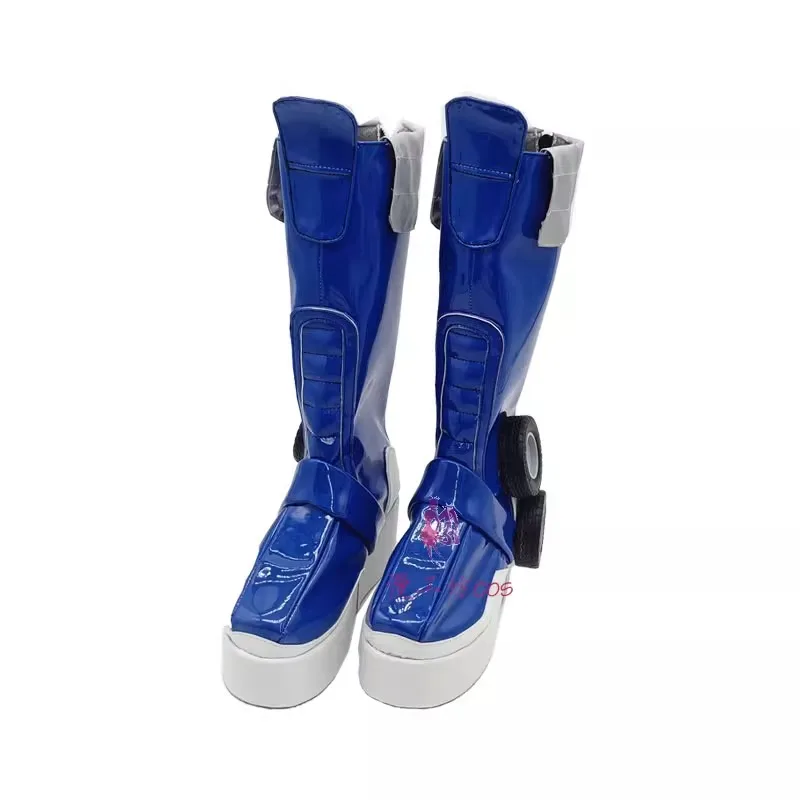 Anime Cross Frame Girl Optimus Prime Cosplay Costume Shoes Blue Handmade Faux Leather Boots
