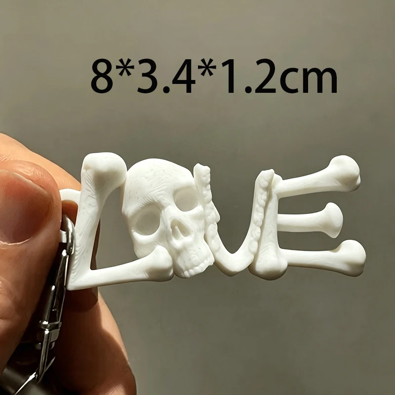 3D Printed Funny Skeleton Keychain White Gothic Skull Bone Pendant Backpack Bag Charm Halloween Accessory Single Pendant