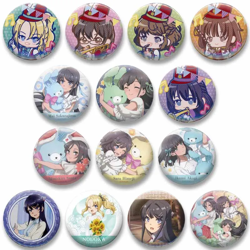 Cartoon Bunny Girl Round Badges Anime Rascal Does Not Dream Brooches on Backpack Hat Lapel Pins Cosplay Accessories XMAS Gifts