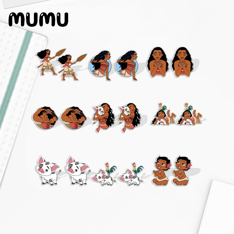 Pendientes de tuerca de princesa Moana, joyería epoxi de dibujos animados, resina acrílica, regalos hechos a mano para niña, novedad de 2024