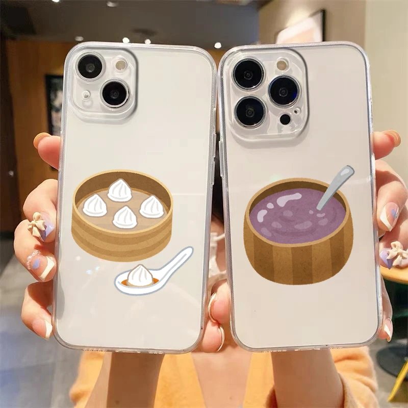Cute Food Breakfast Phone Case For iPhone 17 Air 16 Plus 16E 13 15 14 12 11 Pro MAX 7 8 SE Transparent Cover Coque Funda