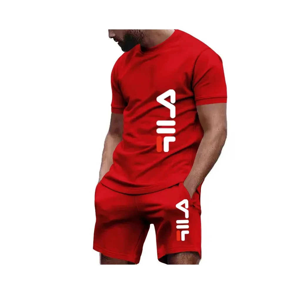 2024 New Men's Fitness Fashion Set Men's casual sportswear set Quick drying sportswear Short sleeved T-shirt+shorts 2-piece set