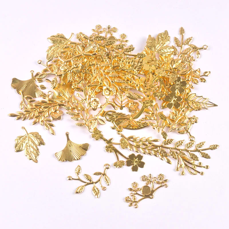 10-30pcs golden Filigree Wraps leaf Connectors Metal Crafts Headwear accessories for Jewelry Making 20-70mm YKL0912