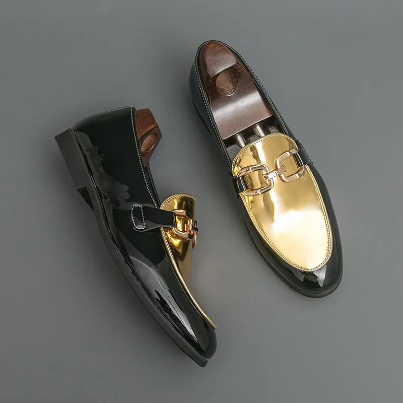 Men's Dress Shoes Fashion Color Blocking Casual Leather Shoes Quality Patent Leather Business Casual Shoes Zapatos Vestir Hombre