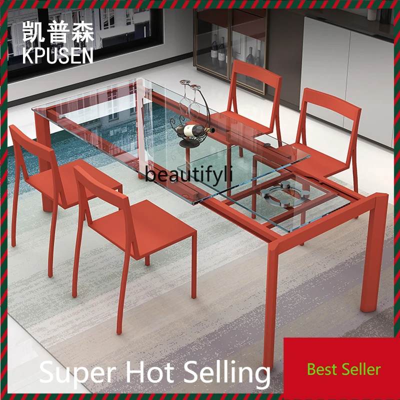 

G1218 G1218 Tempered glass dining table light luxury folding dining table rectangular custom color unilateral telescopic dining