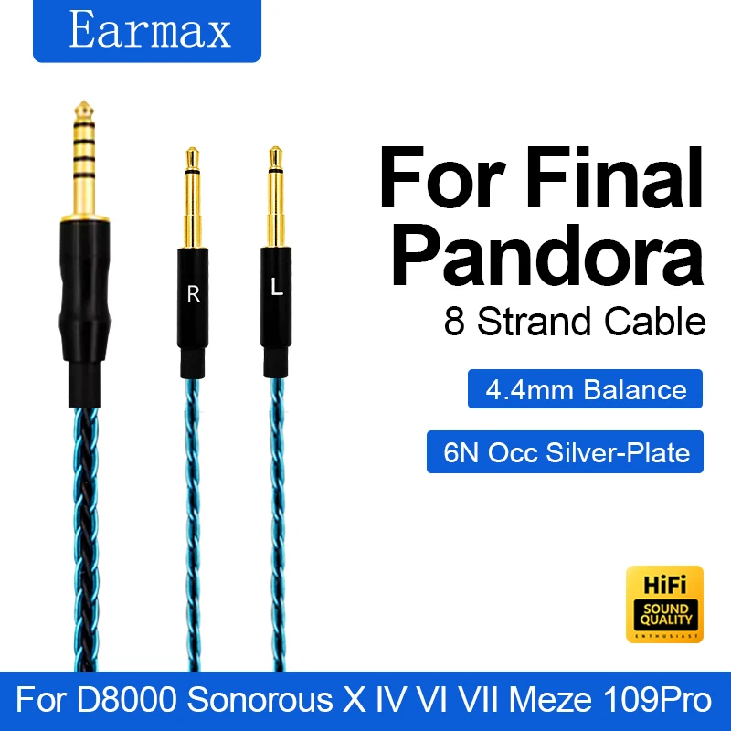 For Final Pandora D8000 Sonorus X Meze 109Pro Replaceable Headsets 8 Strand Blue Black 3.5mm stereo 4.4mm Balanced Upgrade Cable