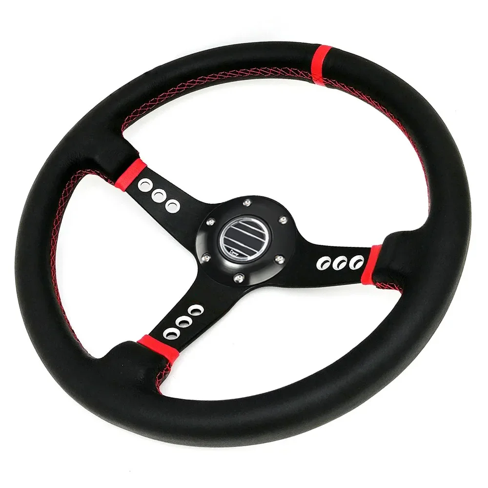 

Universal 350mm Car Steering Wheels 14 inch Deep Corn Drifting Car Racing Sport Steering Wheel Real Leather ND Rally Accessories