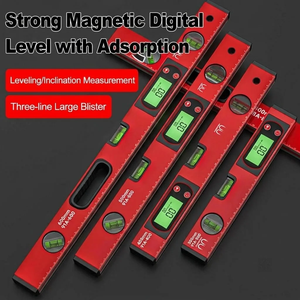 `Aluminum Alloy Digital Protractor, 30-50cm Tool for Angle/Level Measurement, Magnetic Inclinometer for DIY & Woodworking