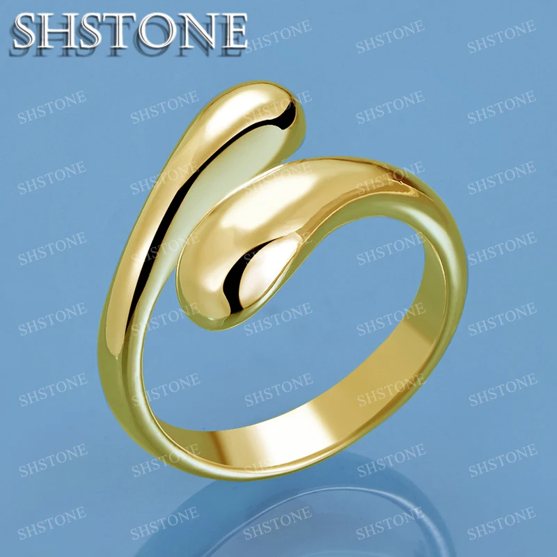 

SHSTONE 18K Gold Water Droplet Rings For Women Party Wedding Fashion Jewelry Luxury 925 Sterling Silver Ring Fine Birthday Gift