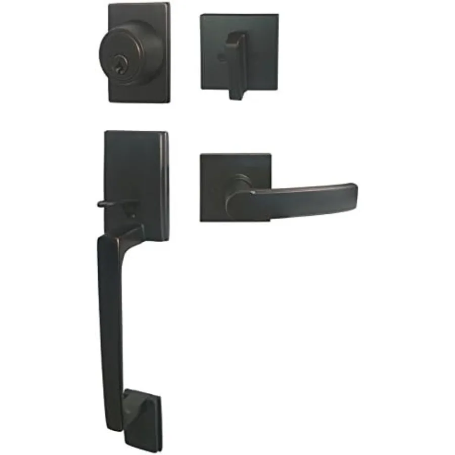 

Dark Oil Rubbed Bronze Lock Door Square Plate Lever Handle for Entry Privacy Passage Dummy Deadbolt Handleset with Keyed Alike