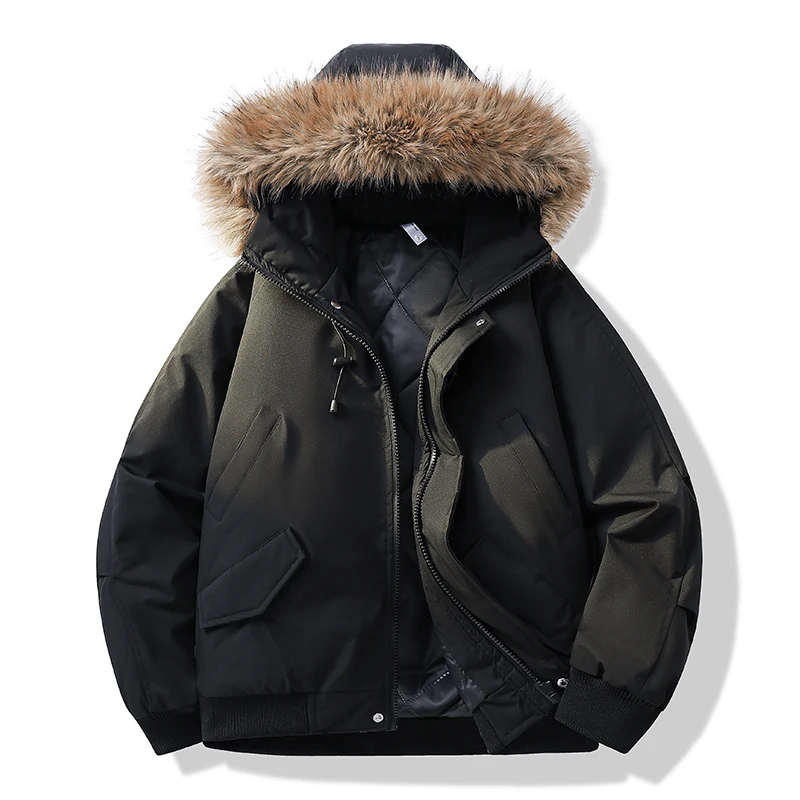 رجل Bomber الستر الجيش القطن مبطن معاطف سميكة جاكيتات مقنعين الفراء طوق قصيرة سترة سترة منفوخة معاطف الشتاء الرجال الملابس