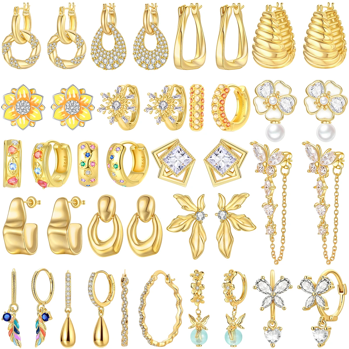 أقراط هوجي المتلألئة من الفضة الإسترليني عيار 925 أقراط ذهبية لامعة على شكل فراشة للفتيات أفضل هدية مجوهرات لعيد الميلاد #1