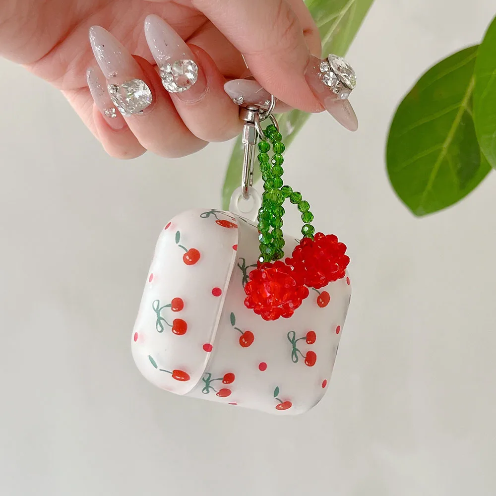 For AirPods Pro 2nd Case Cherry Cartoon Soft Silicone Cover For AirPods 4 3 1 2 Girls Earphone Box Shell With Crystal Pendant