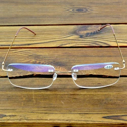 Clara Vida Gold Golden Rimless Frameless Men Square Progressive Reading Glasses +1 to +4