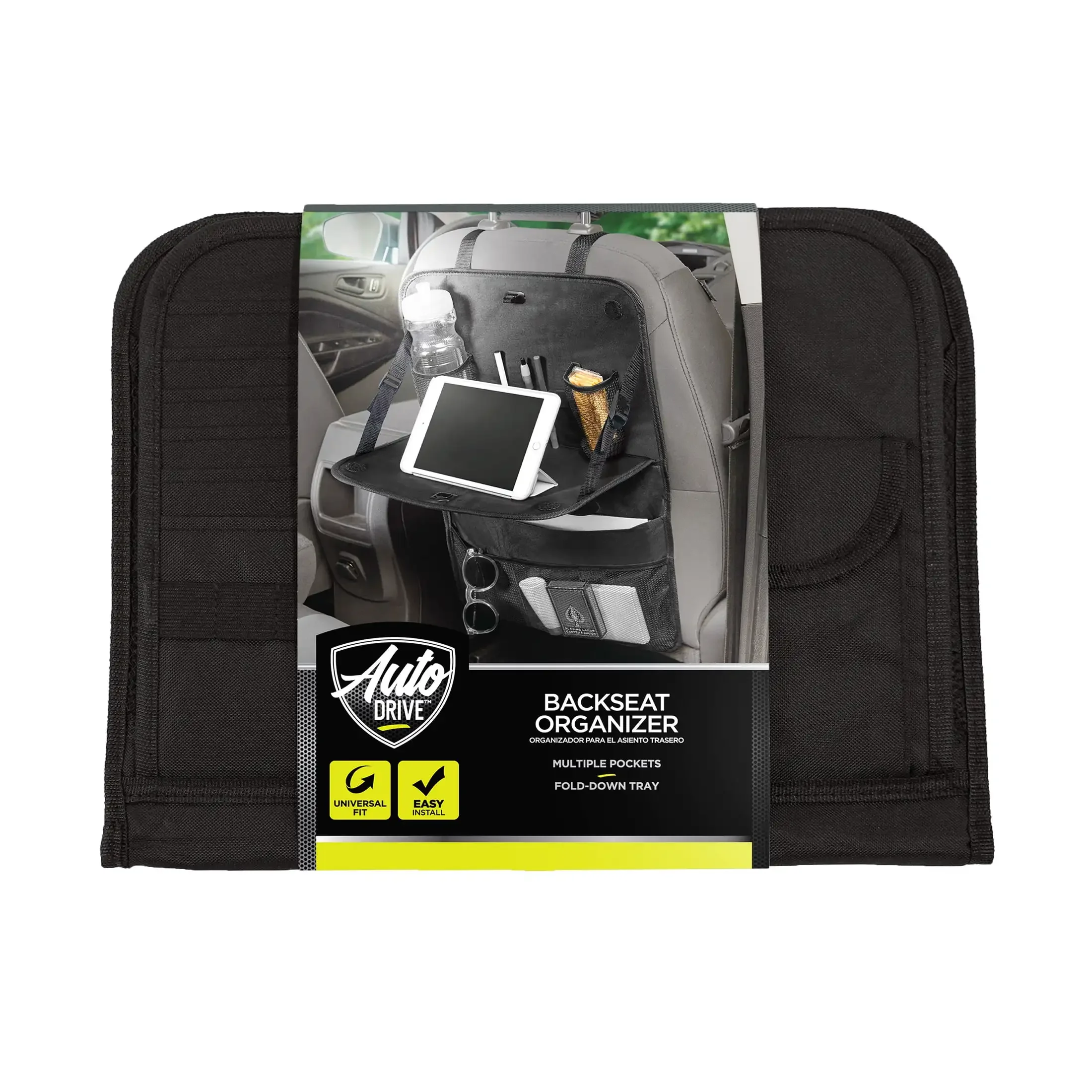 منظم المقعد الخلفي متعدد الجيوب باللون الأسود - مناسب عالمي لجميع المركبات، عبوة واحدة