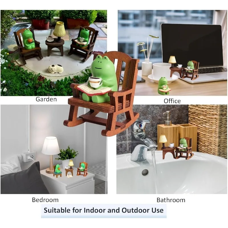 Car Interior Decoration Ornaments Cute Frog Rocking Chair Miniature Frog Figurines for Japanese ZAKKA Frog Animal Cat Ornaments image 6