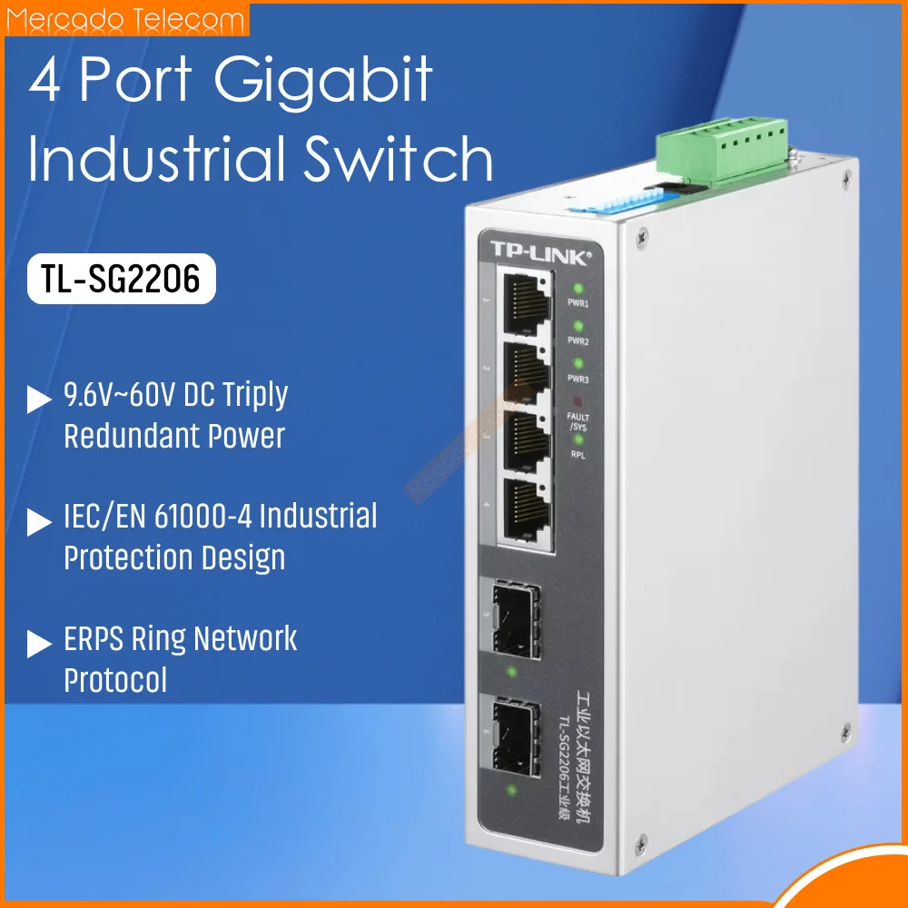 

TP-Link 4-Port 2SFP Gigabit Industrial Ethernet Switch 1000Mbps DIN Rail Wall Mounted Aluminium Alloy Shell TL-SG2206
